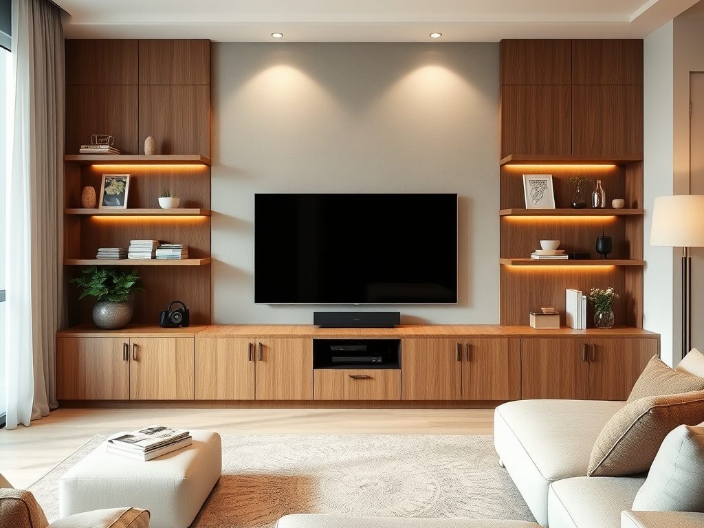 Zabudowa TV jako funkcjonalny podział stref w salonie: materiały, styl i ukrycie kabli